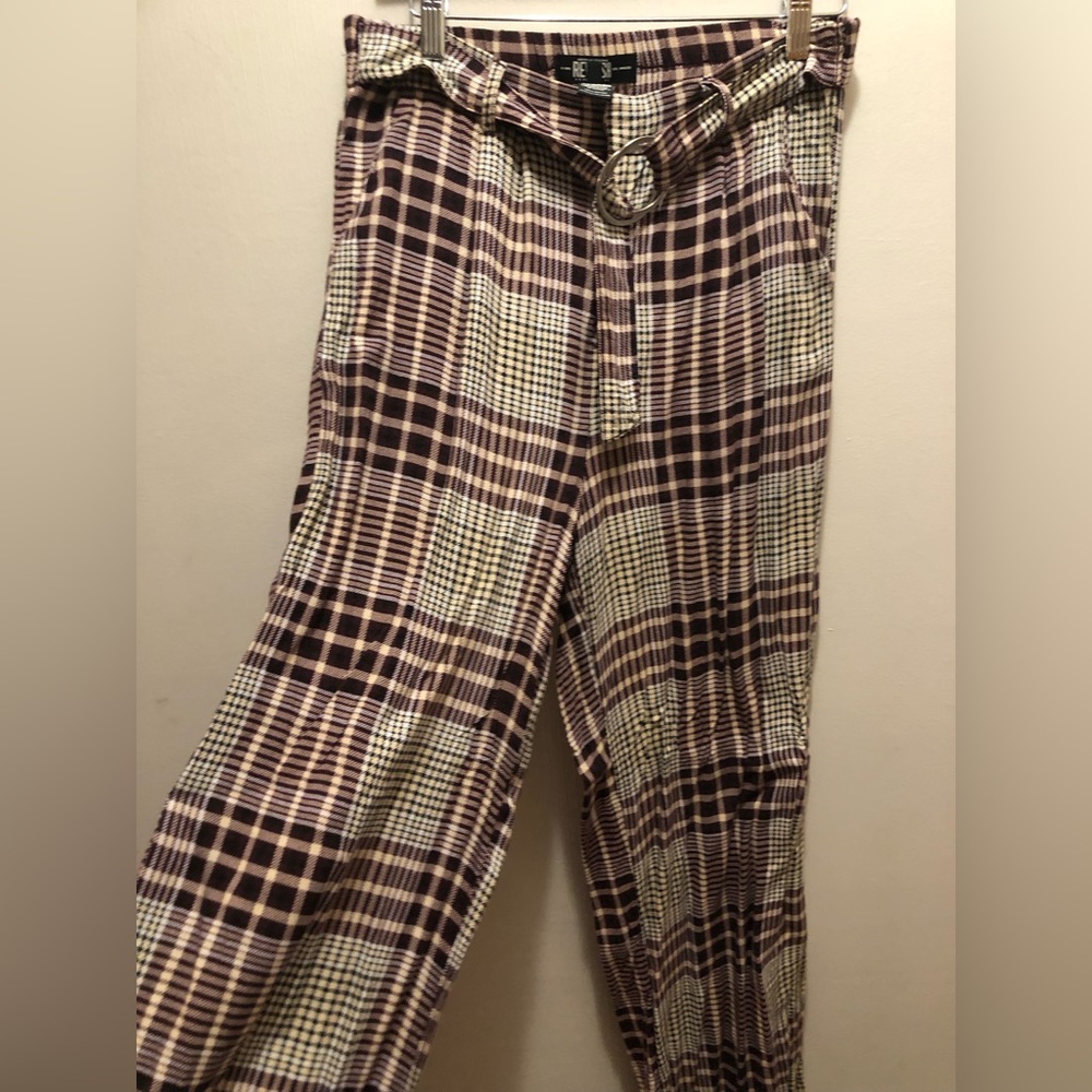 Rewash High-Waisted Plaid Wide Legged Pants